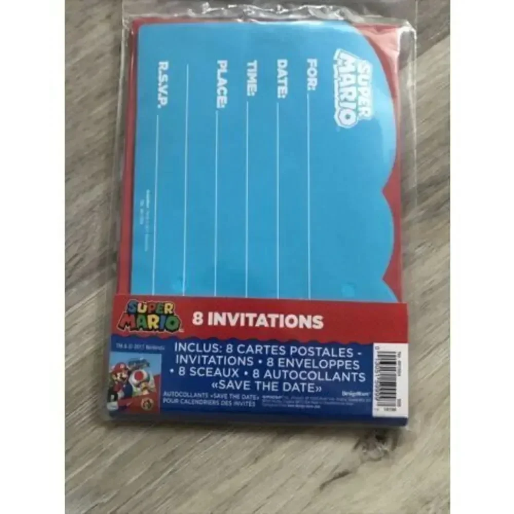 Super Mario Brothers 8 Invitations Count Birthday Party Invitations Kit.
